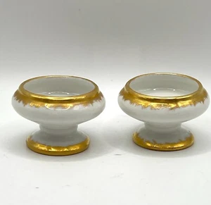 Set of 2 VTG O & E.G. Royal Austria Open Salt Cellar White Porcelain Gold Rim - Picture 1 of 8