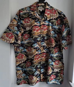 Vintage Campia Moda Black Tropical Hawaiian Cotton Shirt 47"-119.5cm M (11RL) - Picture 1 of 3