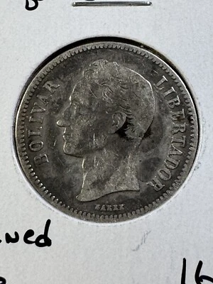 Moneda de plata de 2 bolívares Venezuela 1926 limpiada Foto 1 de 4