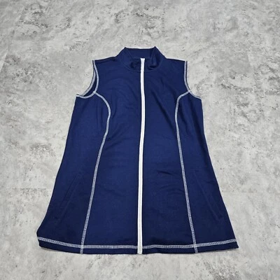 Quacker Factory Jacket Women Medium Blue Vest Rinestone Full Zip Mock Neck NEW - Image 1 of 4