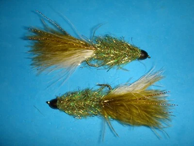 PLANET FLY FISHING FLY FISHING FLIES - Gld/Olv/White COFFEY's SPARKLE MINNOW Streamers #4 (6 pcs)