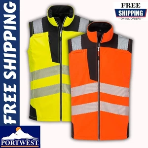 PORTWEST Hi Vis PW3 Waterproof Softshell Gilet Safety Workwear Bodywarmer PW325
