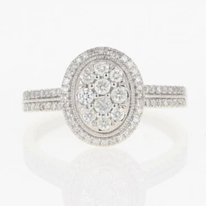 .52ctw Round Diamond Oval Shaped Cluster Engagement Ring 10k White Gold Size 7 - Picture 1 of 6