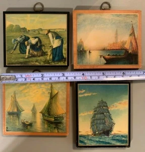 Vintage prints on wood, seascape venice clipper frigate black americana - Picture 1 of 4