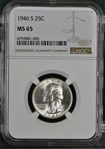 1946 S MS65 Washington Quarter Silver NGC Graded - Choice Unc 25C Graded Coin Cover
