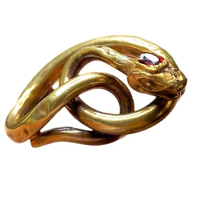 Broche serpiente georgiano oro 18k, con rubí, sello de águila, 6 gramos, hueco Foto 1 de 4