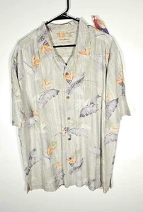 Tommy Bahama Camisa Hombre XL Verde Pájaro del Paraíso 100% Seda Botón Manga Corta - Imagen 1 de 5