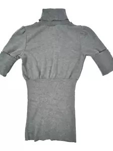NEW Poof Juniors Turtleneck Top Sz M Gray Short Sleeve Fitted Knit Turtle Neck - Picture 1 of 2