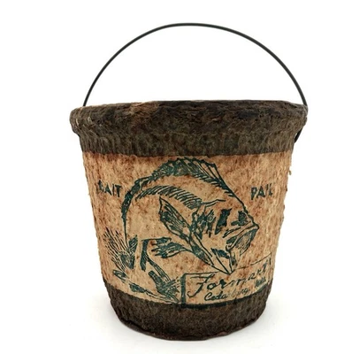 Vintage Formart Paper Mache Bait Pail w/ Handle and Lid Mid-1900s RARE - Image 1 of 4