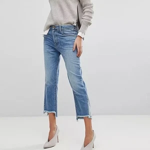 Pantalones de mezclilla cortos de pierna recta de tiro alto marca J Wynne con dobladillos crudos talla 25 nuevos con etiquetas $278 - Imagen 1 de 10