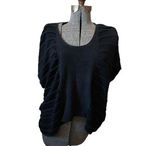 Eileen Fisher M Silk Blend Sheen Stripe Knit Boxy Slouchy Batwing Top Poncho - Picture 1 of 11