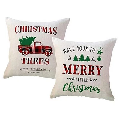 Red/Green Christmas Throw Pillow Covers Have Yourself A 20" x 20" (Pack of 2) - Image 1 of 4