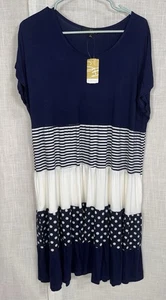 NWT Suzanne Betro Women’s M Blue White Sundress T-shirt Polka Dot Color Block - Picture 1 of 4