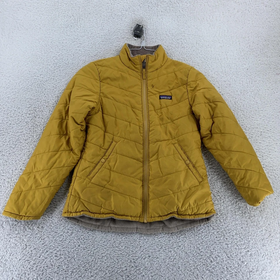 Patagonia Reversible Snow Flower Jacket Girls Large Fleece Quilted Coat Yellow - Image 1 of 4