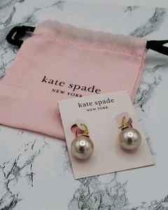 Kate Spade Shine On Bauble Pearl Champagne Drop Snap Earrings Gold With Dustbag - Picture 1 of 3