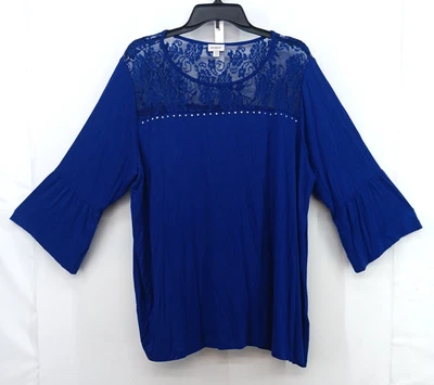 Avenue Blouse Women Plus Size 18/20 Blue Bell Sleeve Lace Upper Casual Top NWOT - Image 1 of 4