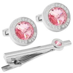 mila schon pink crystal glass cufflinks tie pin set msc10413st - Picture 1 of 7