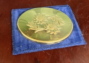 Specchio tascabile vintage in ottone con custodia e scatola - design floreale, retrò - Foto 1 di 7