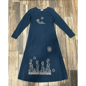 Blue Cats Cat Theme Match Point Long Sleeve Maxi Dress Size Small USA Made - Picture 1 of 8