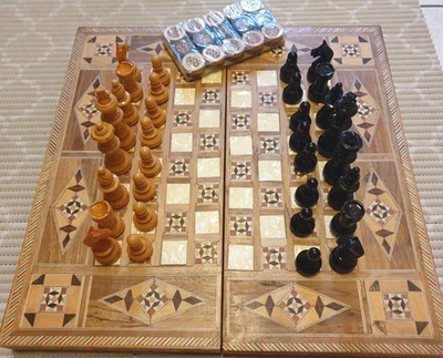 Handarbeit Orient Schachbrett Backgammon Perlmutt Einlegearbeiten Holz - Bild 1 von 4