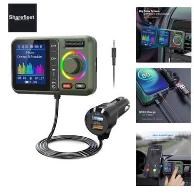 Nulaxy Bluetooth FM Transmitter V5.0 mit Großer Bildschirm - Grüner Autoadapter - Bild 1 von 4