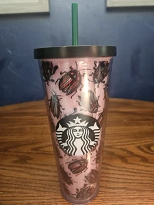 Starbucks RARE HTF Pink Beetle/Bug Cold Cup Tumbler 24 oz. Venti Deckel rosa schwarz - Bild 1 von 9
