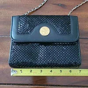 Whiting & Davis Logo Metal Mesh Midnight Navy Dark Blue Crossbody Vtg Bag - Picture 1 of 17