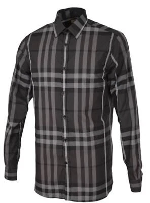 New Burberry London Men's Treyforth Charcoal Grey Beat Nova Check Shirt 14.5 XS - Image 1 of 4