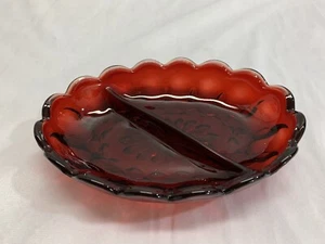 Vintage Royal Ruby Glass Fairfield Anchor Hocking Divided Relish Nuts Candy Dish - Picture 1 of 7