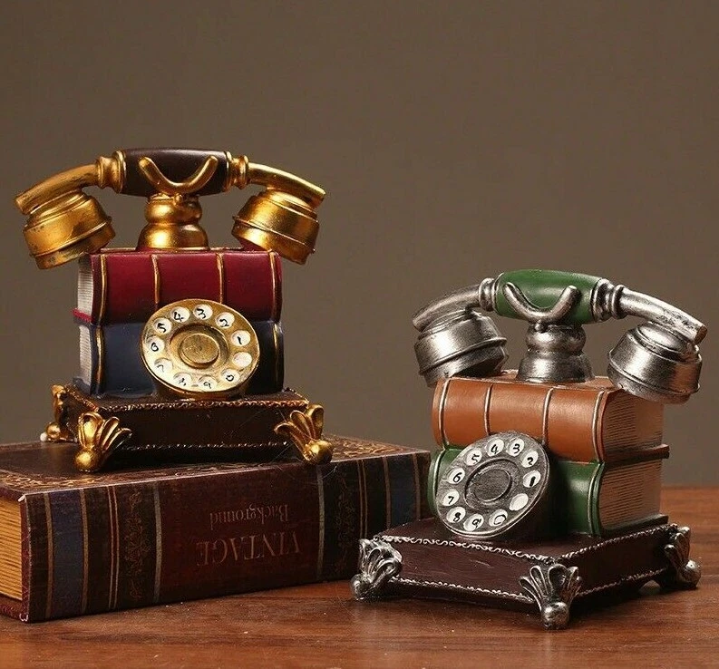 Estatuilla Mesa Hogar Oficina Decoración Arte Europeo Vintage Teléfono Resina Estatua Foto 1 de 4