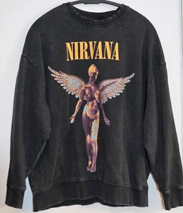 Genuine Nirvana In Utero Angel Gray Black Crewneck Sweatshirt Size Small Clean - Picture 1 of 7