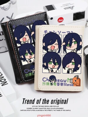 Lindo monedero corto de cuero PU negro/blanco con motosierra de anime para hombre Reze - Imagen 1 de 4