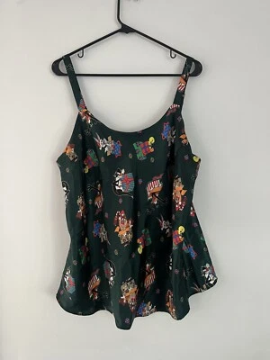Camisón Vintage Looney Tunes 2X Personajes de cartón satinado verde tema de Navidad Foto 1 de 3