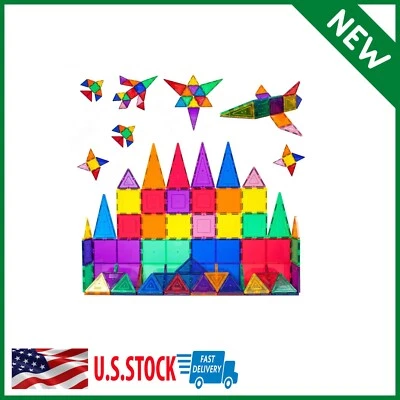 Magna Tiles Style Clear Colors 60 Pcs 3D Set Magnetic Building Toy Block Kids - Image 1 of 4