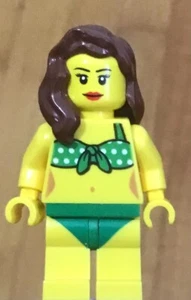 LEGO Mädchen weibliche Minifiguren Bikini Torso (selten) und Beine, braune Haare, rote Lippen - Bild 1 von 2