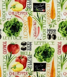 Paprika Tomaten Salat Karotten Oliven Küche Baumwollstoff David Textiles BTY - Bild 1 von 6