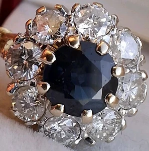 18Ct Gold Sapphire 1.2Ct Diamond Diana Cluster Ring Size M Heavy 5.8g Hallmarked - Picture 1 of 15