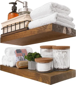 Wood Floating Shelves 16 Inch - Bathroom Shelves for Room Wall Mount - Wide Wood - Picture 1 of 9