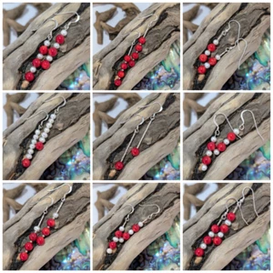 925 Sterling Silver And Red Coral Earrings, With And Without Pearls - Picture 1 of 19