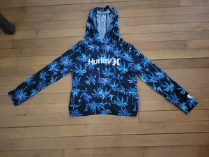 Hurley girls long sleeve lt weight hoodie top size 8 EUC blue palm trees - Picture 1 of 9