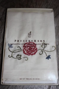 Vintage & Neu 2 Pottery Barn Samantha bestickt Blumen Leinen Gästetücher - Bild 1 von 3