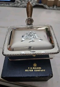 F.B. ROGERS Silver Co. Cigarette Butler Etched Shield  Complete In Box - Picture 1 of 20