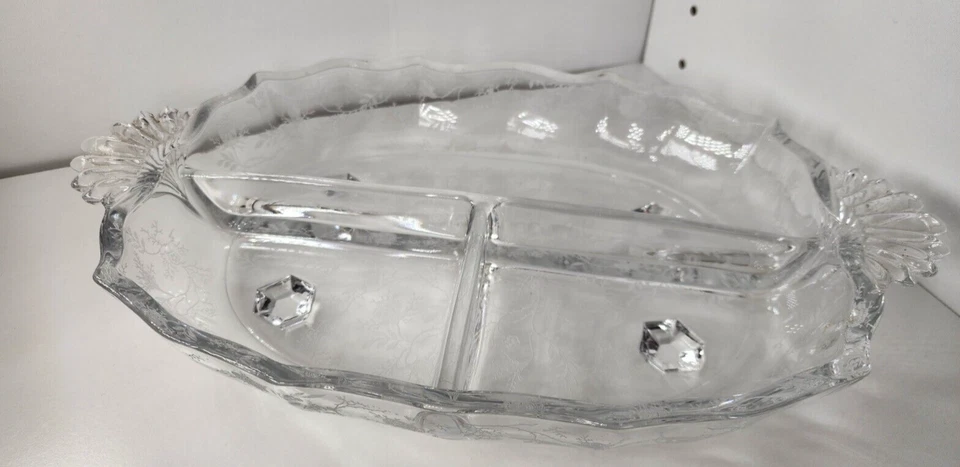 Fostoria Navarre Clear 12" - 3 Part Divided Elegant Relish Dish Baroque - Image 1 of 4