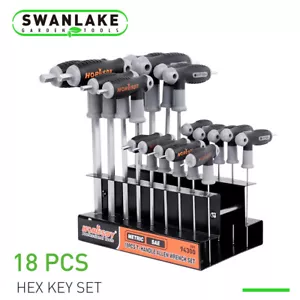 18Pc SAE/Metric T Handle Allen Wrench Ball End Hex Key Set Long w/ Storage Stand - Picture 1 of 9