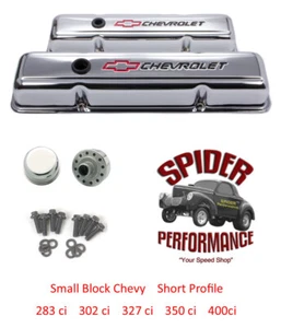 283 305 327 350 400 Chevy small block valve covers BOWTIE CHROME SHORT kit - Picture 1 of 4