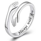 925 Sterling Silver Love Hug Ring Band Open Finger Adjustable Womens Jewellery