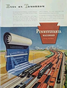 Anuncio impreso ferrocarril Pensilvania 1945 Segunda Guerra Mundial reconstruyendo el futuro mañana posguerra - Imagen 1 de 1