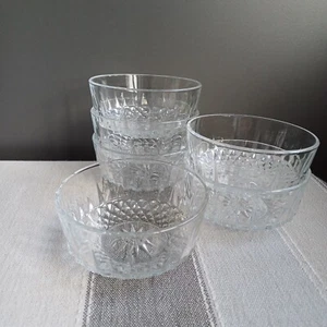 Arcoroc Glass Fruit Dish Set 6 Clear Starburst Bowls French Vintage Pre-loved  - Picture 1 of 17