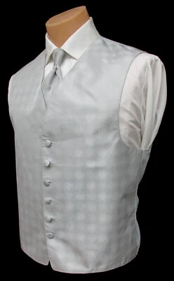 Men's Perry Ellis Silver Tuxedo Vest and Long Tie Platinum Made in USA Small S - Image 1 of 4