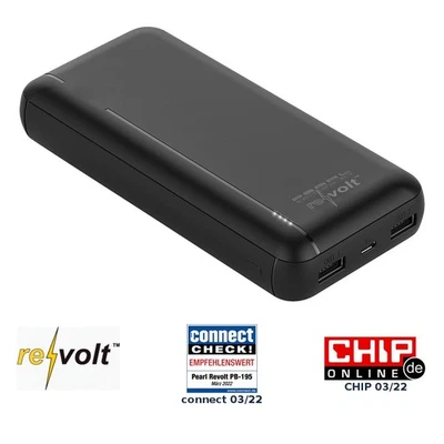 revolt USB-Powerbank mit 20.000 mAh, USB-C Power Delivery, QC 3.0, 3 A, 20 W - Bild 1 von 4